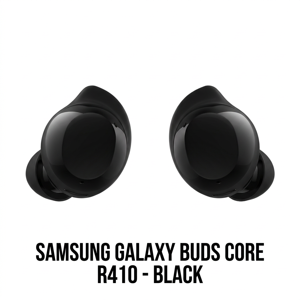 Black Samsung Galaxy Buds Core R410 earbuds with product wording