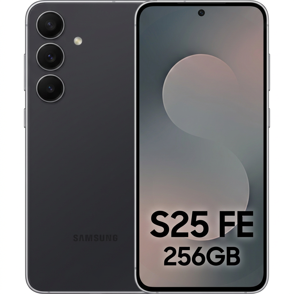 Samsung Galaxy S25 FE 256GB Jet Black, enlarged front and back view